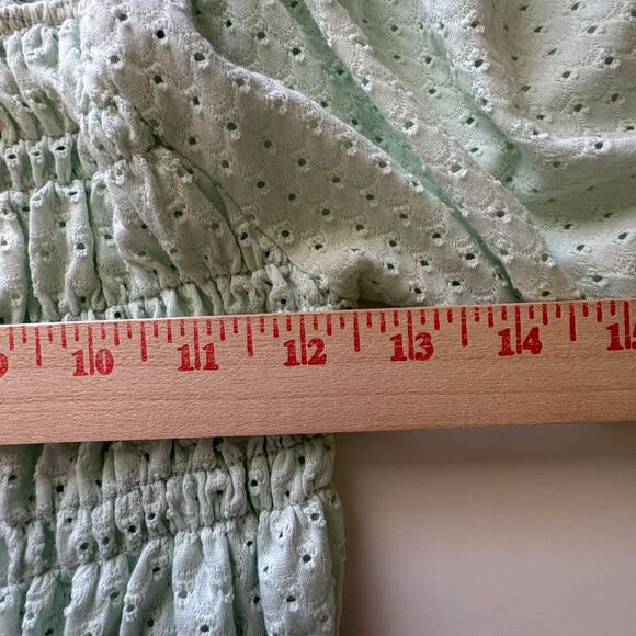 BB Dakota by Steve Madden Womens Top XS Mint Green Smocked Crop Top Puff Sleeves - Picture 2 of 6